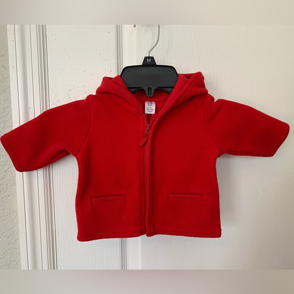 Baby Gap Red Fleece Hooded Jacket, Size 3 Months